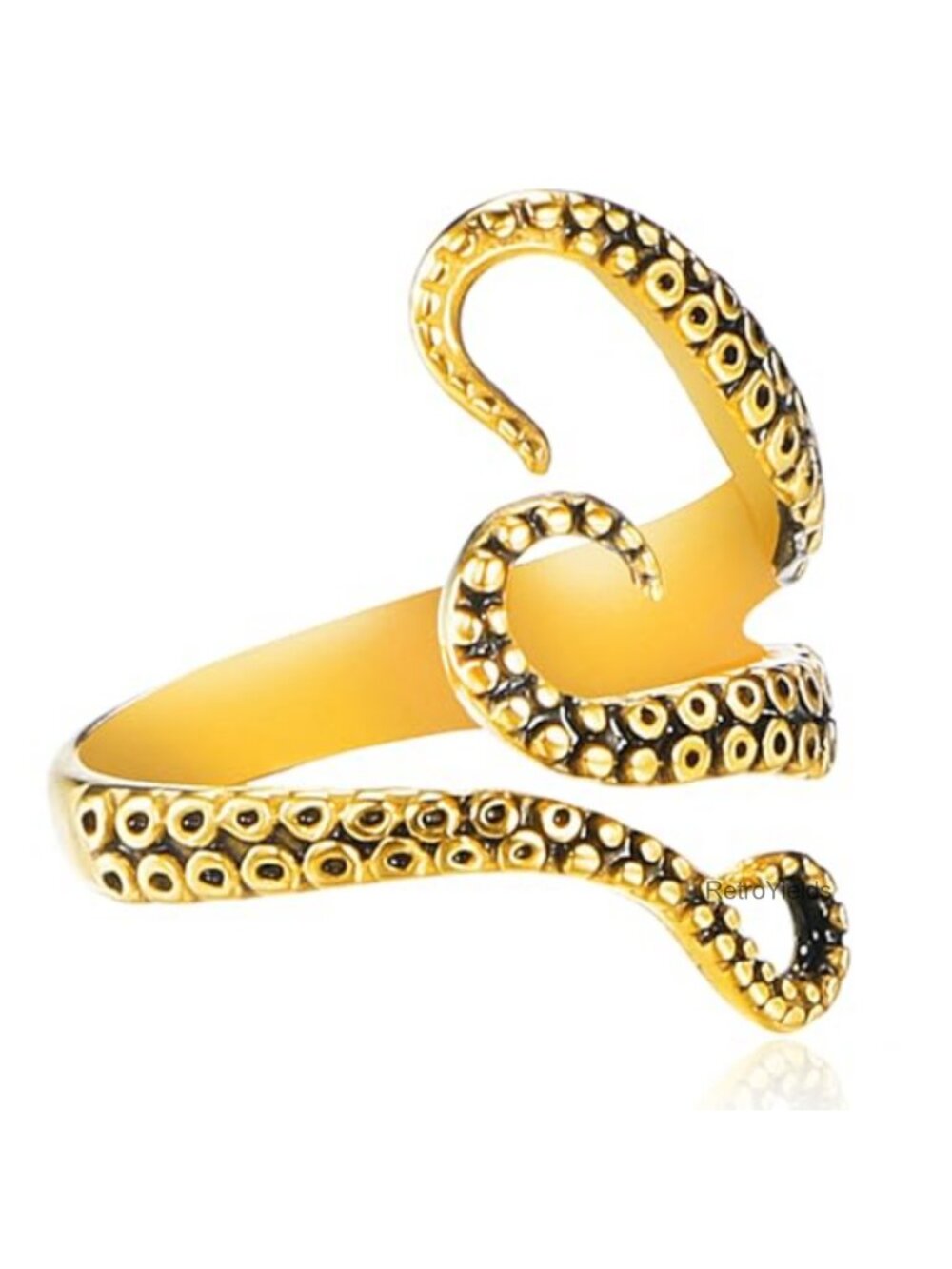 Gold Plated Octopus Tentacle Statement Ring Adjustable Open Band Unisex